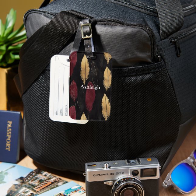 Étiquette À Bagage Pieds d'or rouge noir (Recto & Verso)