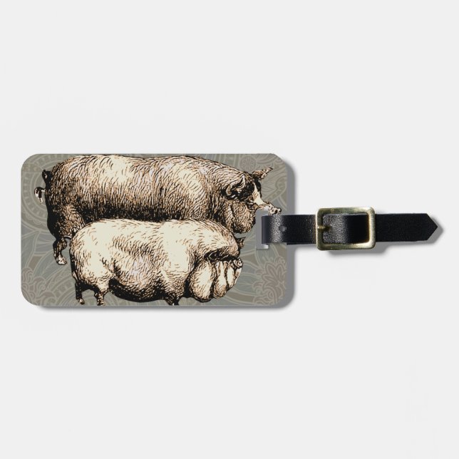 Étiquette À Bagage Pig Farm Pays Antique Illustration Art (Devant horizontal)