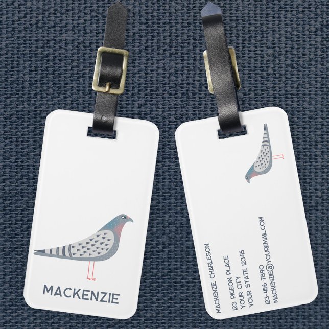 Étiquette À Bagage Pigeon Personnalisé (Fun personalized pigeon luggage tag for bird lovers)