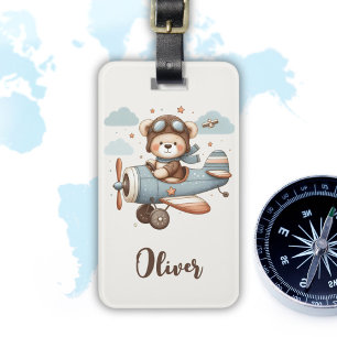 Étiquette À Bagage Pilote Ourson Mignon Personnalisé