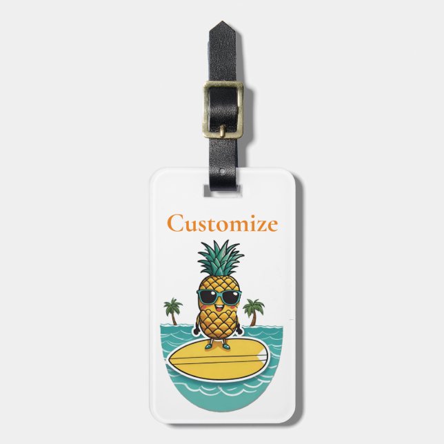 Étiquette À Bagage Pineappa Surfer Dirige Une Vague Thunder_Cove (Devant Vertical)