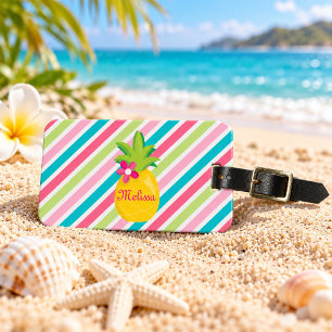 Étiquette À Bagage Pineapples Tropical Stripes