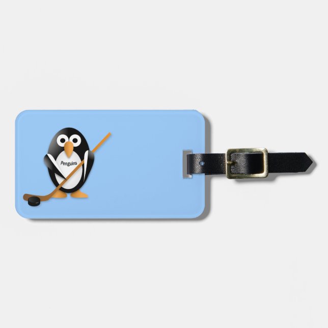 Étiquette À Bagage Pingouin avec bâton de hockey (Devant horizontal)