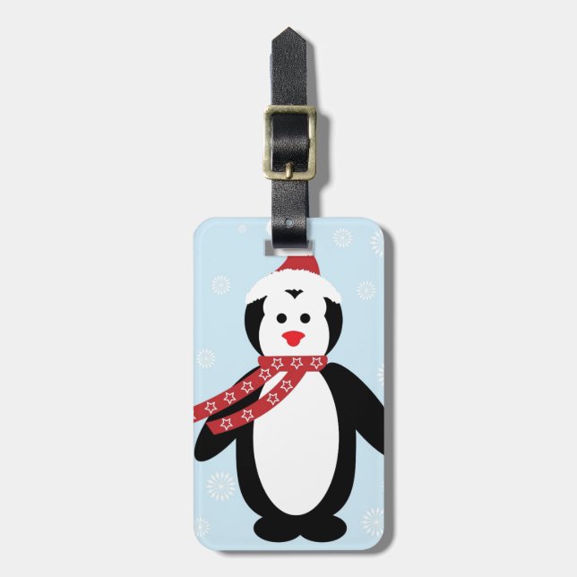 Étiquette À Bagage Pingouin de Noël d'hiver (Devant Vertical)