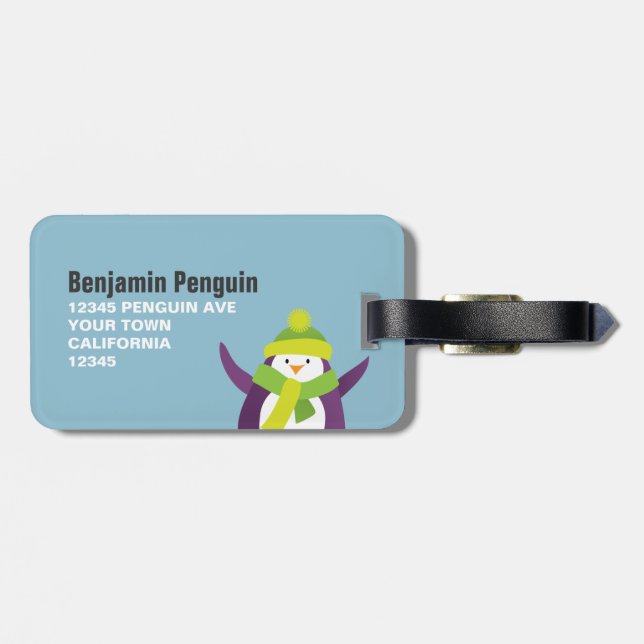 Étiquette À Bagage Pingouin mignon d'hiver personnalisé (Dos horizontal)