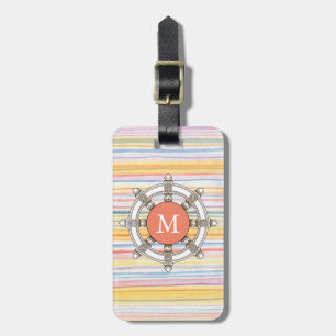 Étiquette À Bagage Pink and Mint Stripes Monogram migre #2