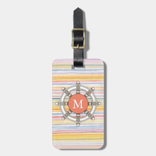 Étiquette À Bagage Pink and Mint Stripes Monogram migre #2 (Devant Vertical)