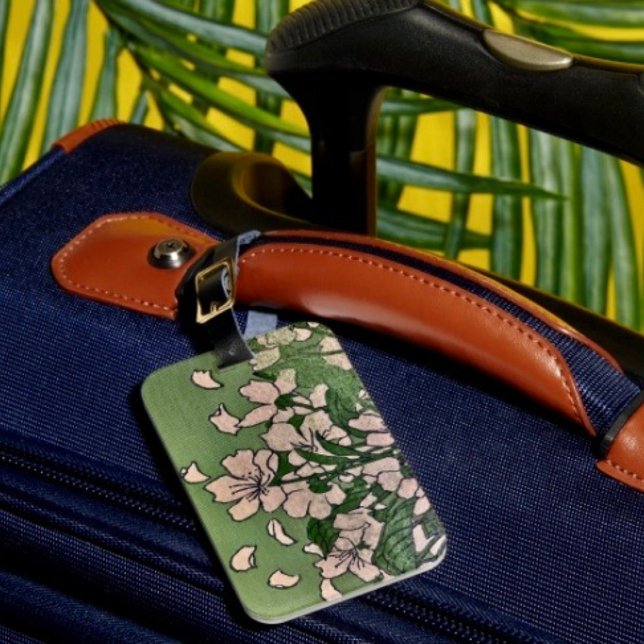 Étiquette À Bagage Pink Blossom green  Luggage Tag (Identify your luggage right away with this beautiful floral luggage tag.
)