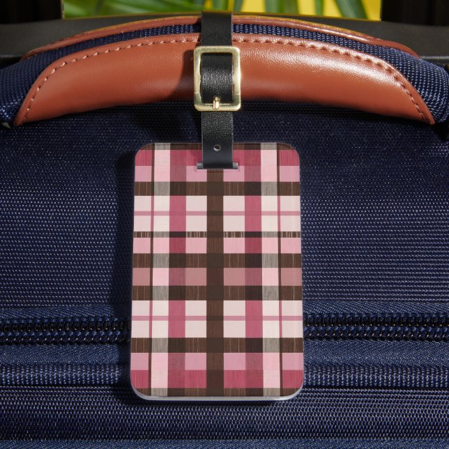 Étiquette À Bagage Pink et Brown Plaid Léger Distress (Insitu Rectoal 2)