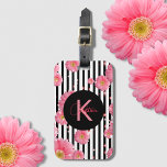 Étiquette À Bagage Pink Gerbera Flowers On Black And White Stripes<br><div class="desc">Beautiful and modern luggage tag design featuring pink Gerbera flowers on a black and white striped pattern. The text is fully customizable. To change it use the Personalize option. For more changes,  such as changes to the font,  font color or text layout,  use the Edit design tool option.</div>