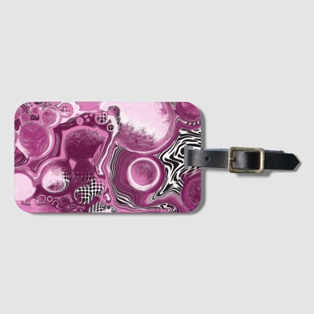Étiquette À Bagage Pink, Magenta et Black Fluid Art Pour Peinture (Devant Horizontal)