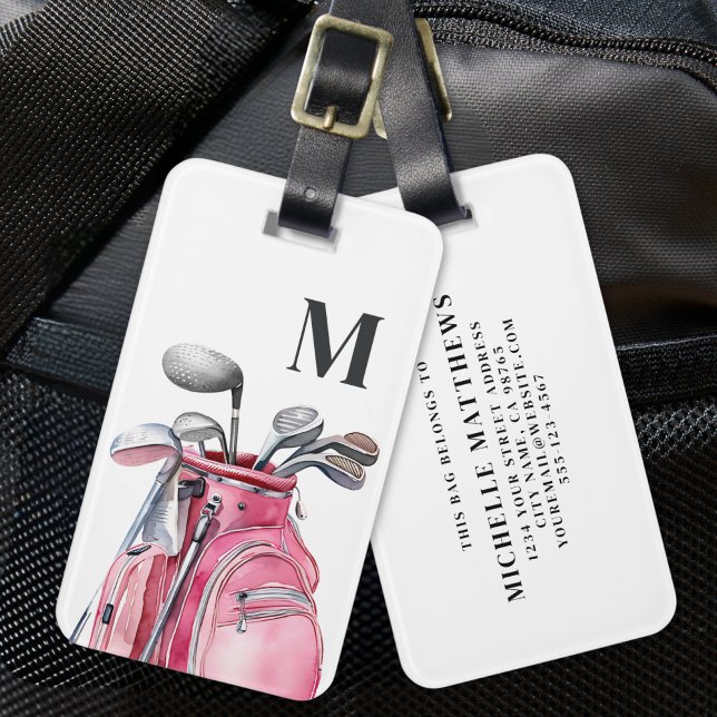 Étiquette À Bagage Pink Monogram Initial Golf (Pink Monogram Initial Golf Luggage Tag)