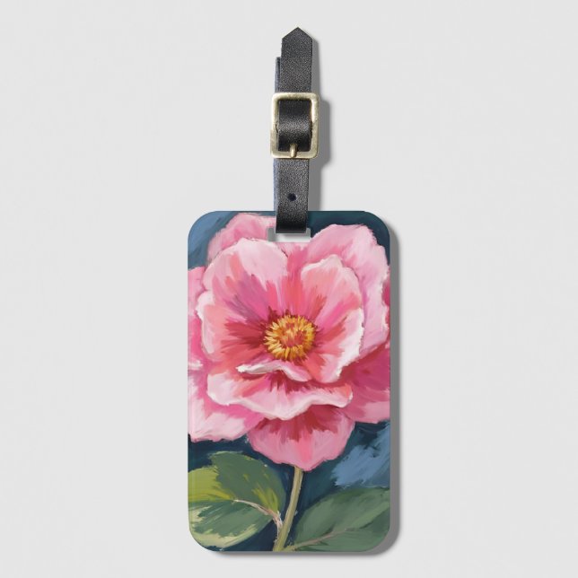 Étiquette À Bagage Pink Peony Flower Watercolor Floral (Devant Vertical)