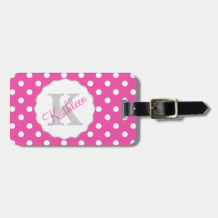 Étiquette À Bagage Pink Polka Dot Luggage avec monogramme