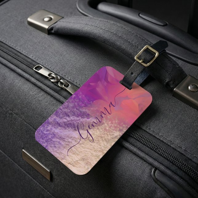 Étiquette À Bagage Pink Purple Gold Foil Parties scintillant Calligra (Créateur téléchargé)