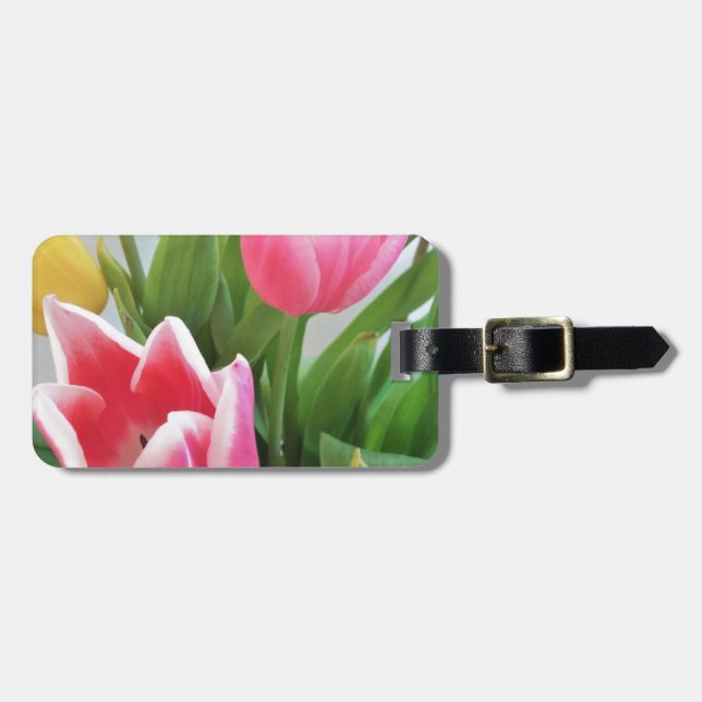 Étiquette À Bagage Pink Tulips, Floral Spring Bouquet, Flowers (Devant horizontal)