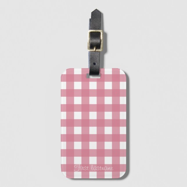Étiquette À Bagage Pink White En vichy Vérifier Plat (Devant Vertical)