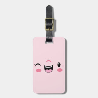 Étiquette À Bagage Pink Winking Kawaii Face Voyage Bagages Tags