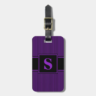 Étiquette À Bagage Pinstripe noir violet monogramme