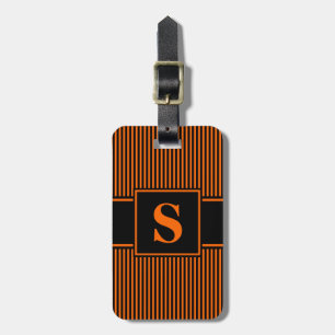 Étiquette À Bagage Pinstripe noire orange monogramme