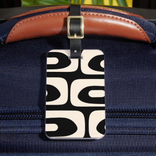 Étiquette À Bagage Piquet Midsiècle Abstrait Minimal Noir et Crème