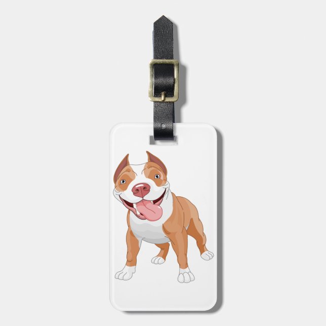 Étiquette À Bagage Pit Bull Sourire Heureux (Devant Vertical)