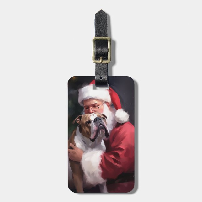 Étiquette À Bagage Pitbull avec le Père Noël Fête de Noël (Devant Vertical)