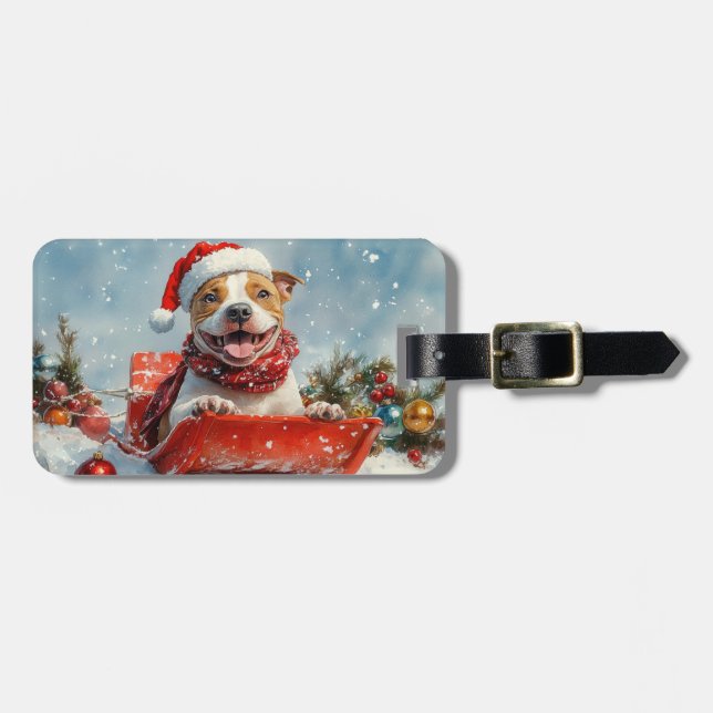 Étiquette À Bagage Pitbull Chien dans la boue Laisser il neige Noël (Devant horizontal)