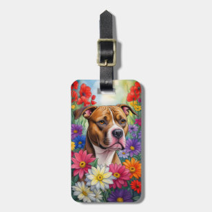Étiquette À Bagage Pitbull dans le jardin des fleurs