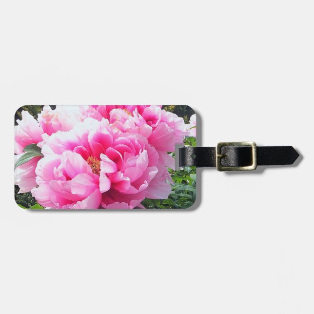 Étiquette À Bagage Pivoines roses en fleurs (Devant horizontal)