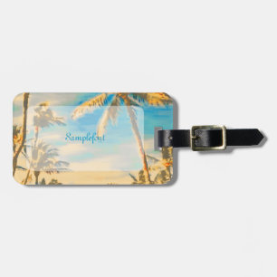Étiquette À Bagage Pix-Dezines scène de plage hawaïenne vintage/bleu