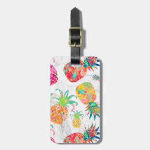 Étiquette À Bagage PixDezines Aloha Ananas+Marbre blanc
