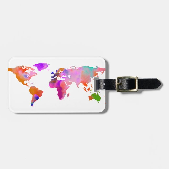 Étiquette À Bagage PixDezines aquarelle/carte du monde/do-it-yourself (Devant horizontal)