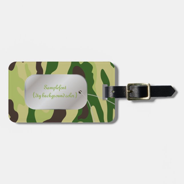 Étiquette À Bagage PixDezines camouflage vert + dogtag (Devant horizontal)