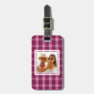 Étiquette À Bagage Pixel fait sur commande Plaid_Magenta-Black de