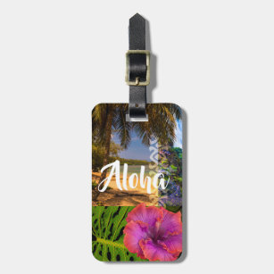 Étiquette À Bagage Plage d'Anini, collage hawaïen de Kauai - Aloha
