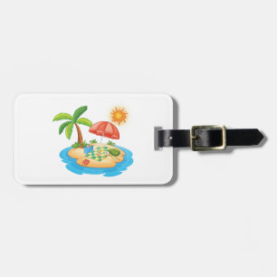 Étiquette À Bagage Plage de l'île tropicale Tortue Palmier Pique-niqu