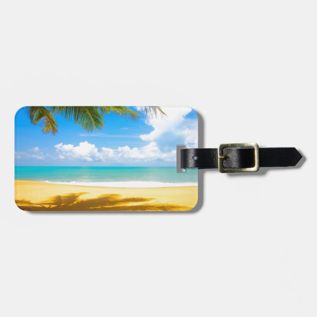 Étiquette À Bagage plage de paradis de palmier de sable de mer du (Devant horizontal)