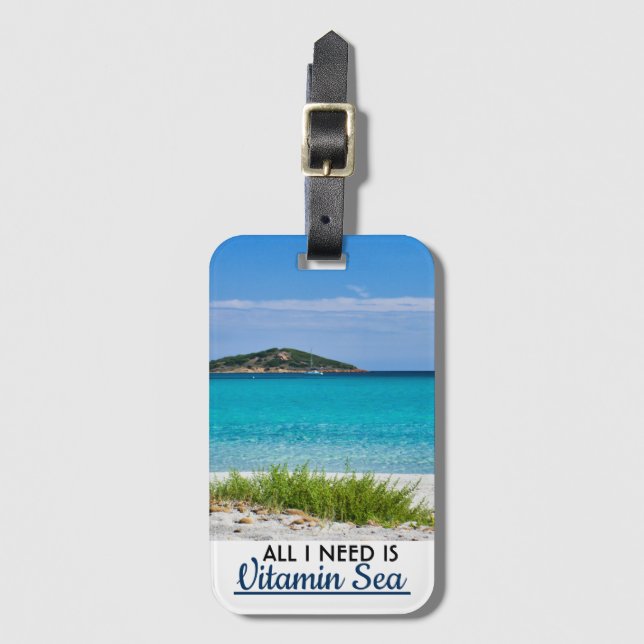 Étiquette À Bagage Plage de sable blanc avec eau turquoise vitamine m (Devant Vertical)