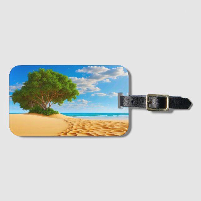 Étiquette À Bagage Plage de sable de l'île tropicale déserte  (Devant Horizontal)