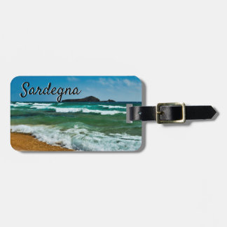 Étiquette À Bagage Plage de sable doré Chia, Sardaigne Italie mer agi