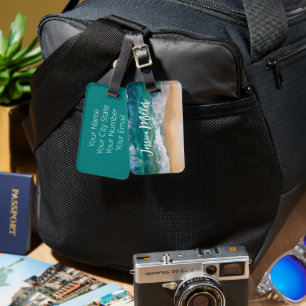 Étiquette À Bagage Plage de sable tropical océanique