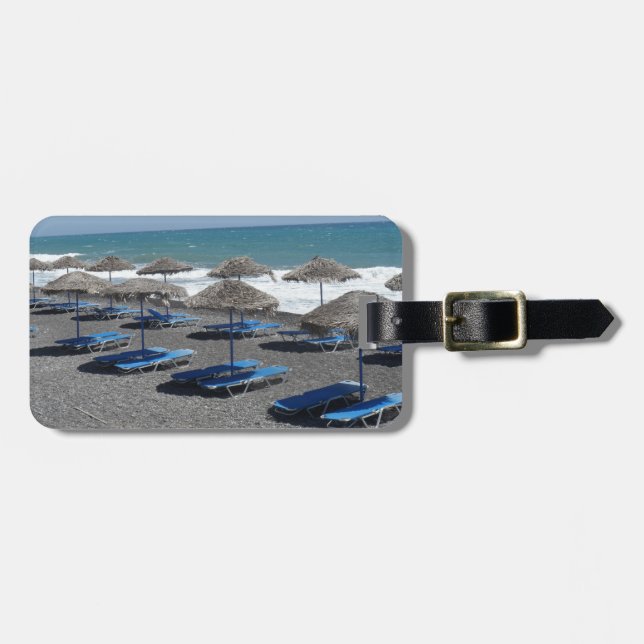 Étiquette À Bagage Plage de Santorini, Grèce (Devant horizontal)