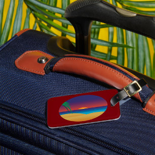 Étiquette À Bagage Plage de Sunset Tropical Palm Feuille Ocean Waves