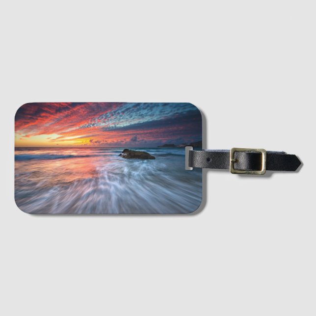 Étiquette À Bagage Plage en pierre spectaculaire du coucher du soleil (Devant Horizontal)