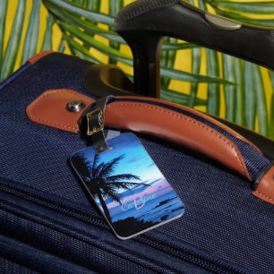Étiquette À Bagage Plage personnalisée d'île tropicale au coucher du 