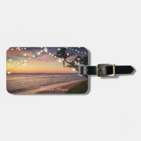 Plage tropicale, coucher de soleil, palmier, guirl