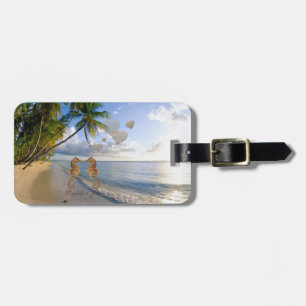 Étiquette À Bagage Plage tropicale, palmier, hippocampes-personnalisé