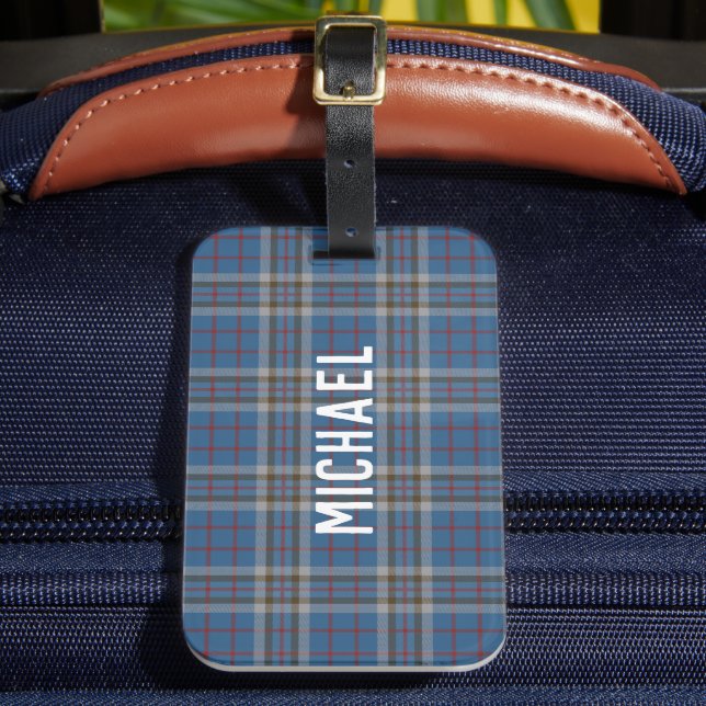 Étiquette À Bagage Plaid Blue Grey Checkered Custom Thompson Tartan (Insitu Rectoal 2)