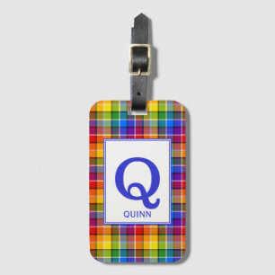 Étiquette À Bagage Plaid coloré d'arc-en-ciel décoré d'un monogramme